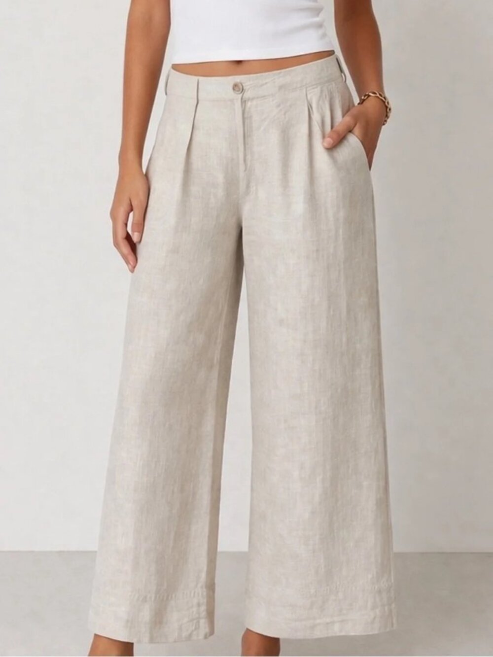 BRAX Feel Good Style Maine Beige Wide Leg Crop Pants Women US 27/30 100% Linen